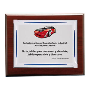 Placa homenaje estuche grabado color (sublimación). F-5291. Disponibles 3 tamaños