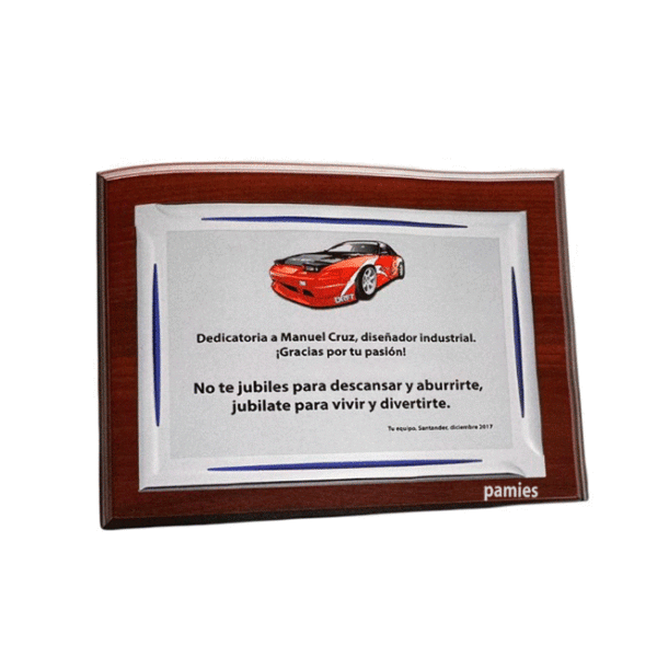 Placa homenaje estuche grabado color (sublimación). F-5291. Disponibles 3 tamaños