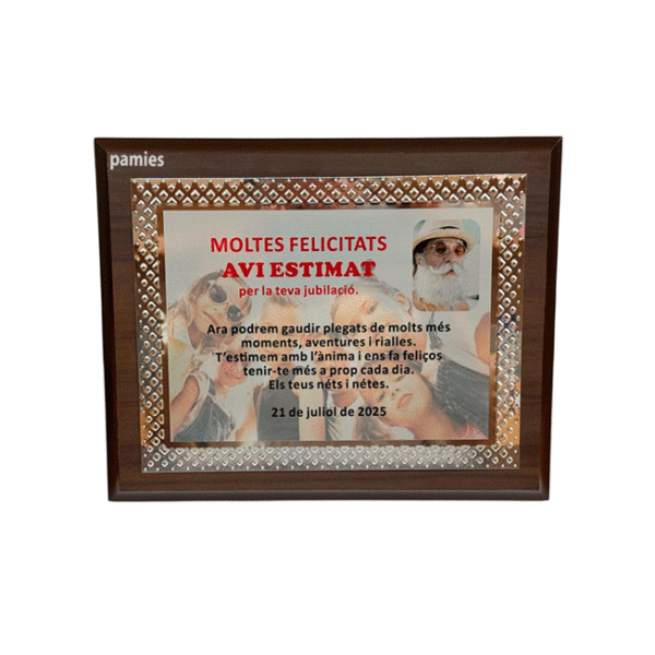 Placa homenaje estuche grabado color (sublimación). F-5151. Disponibles 3 tamaños