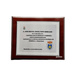 Placa homenaje estuche grabado color (sublimación). F-5261. Disponibles 3 tamaños
